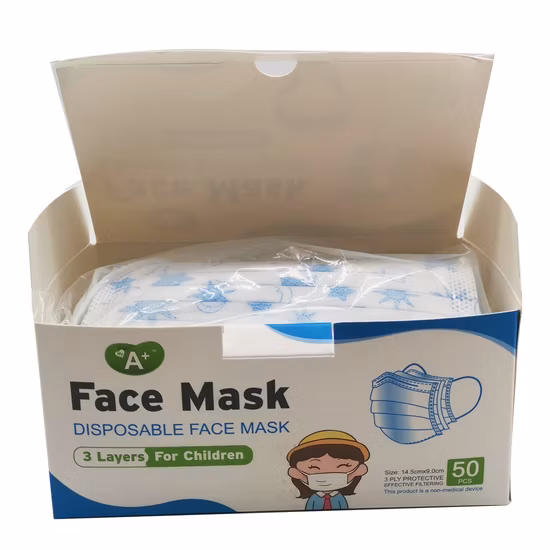 Vendite calde di alta qualità Produzione di massa OEM personalizzata monouso 3 strati Spurend+Meltblown+Spundond Maschera facciale blu