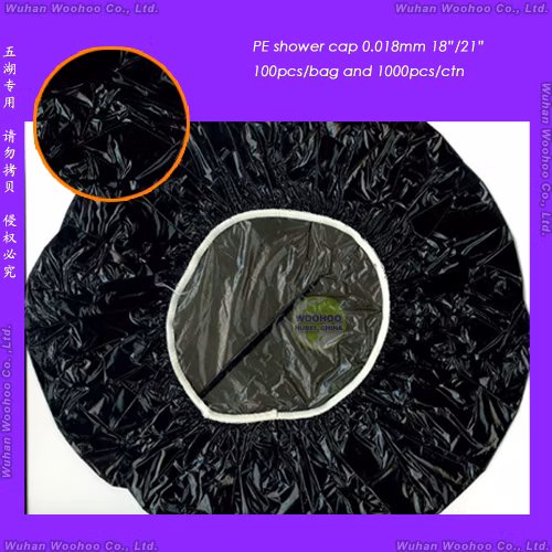 Cuffia da doccia monouso in polietilene trasparente impermeabile/HDPE/LDPE/trasparente/Mob/Mop/plastica per hotel/bagno da viaggio/bagno con forme pieghettate/ondulate/striscia/clip/striscia