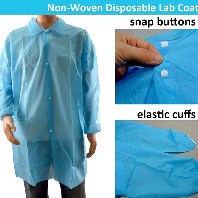 Non Woven Fabric Disposable Protective PP White/Blue Lab Coat